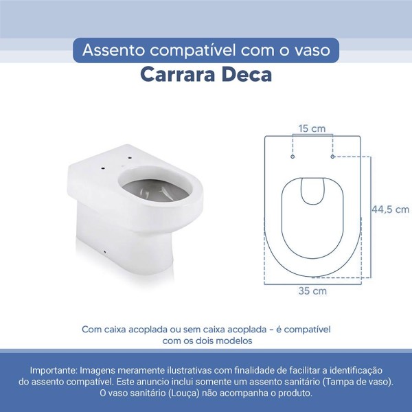 Encontraproduto.com.br - Assento Sanitário Tampa De Vaso Branco Resina Poliester Carrara Para Bacia Deca