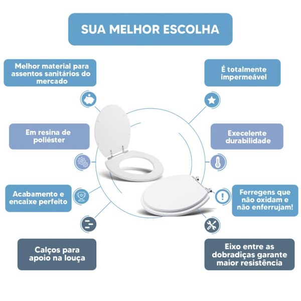 Encontraproduto.com.br - Assento Sanitário Tampa De Vaso Branco Resina Poliester Oval Convencional Para Bacia Celite