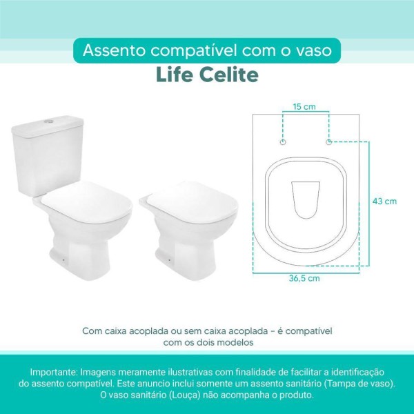 Encontraproduto.com.br - Tampa Vaso Sanitário Madeira Laqueada Life Branco para bacia Celite