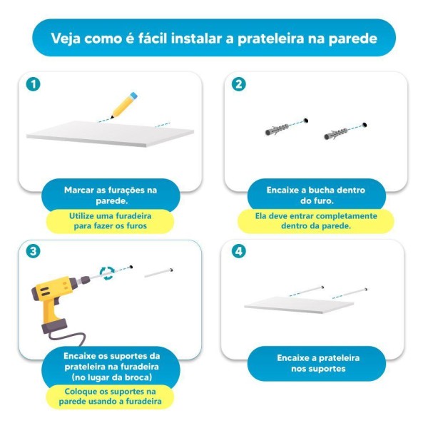 Encontraproduto.com.br - Kit 4 Prateleiras Nichos em U 70x20 MDF Branco com Suporte Flutuante Invisível