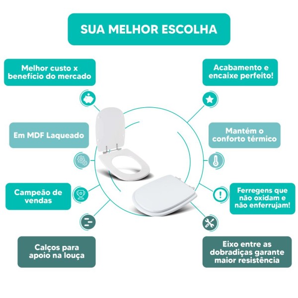 Encontraproduto.com.br - Tampa Vaso Sanitário Madeira Laqueada Donna Branco para bacia Santamarina