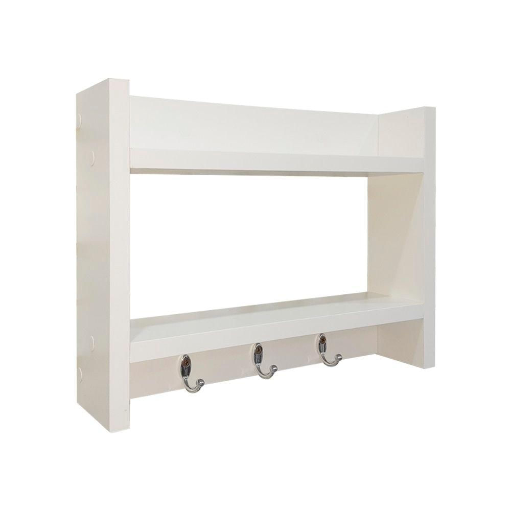 Porta Chaves de Parede com Suporte Carteira Celular Madeira Branco