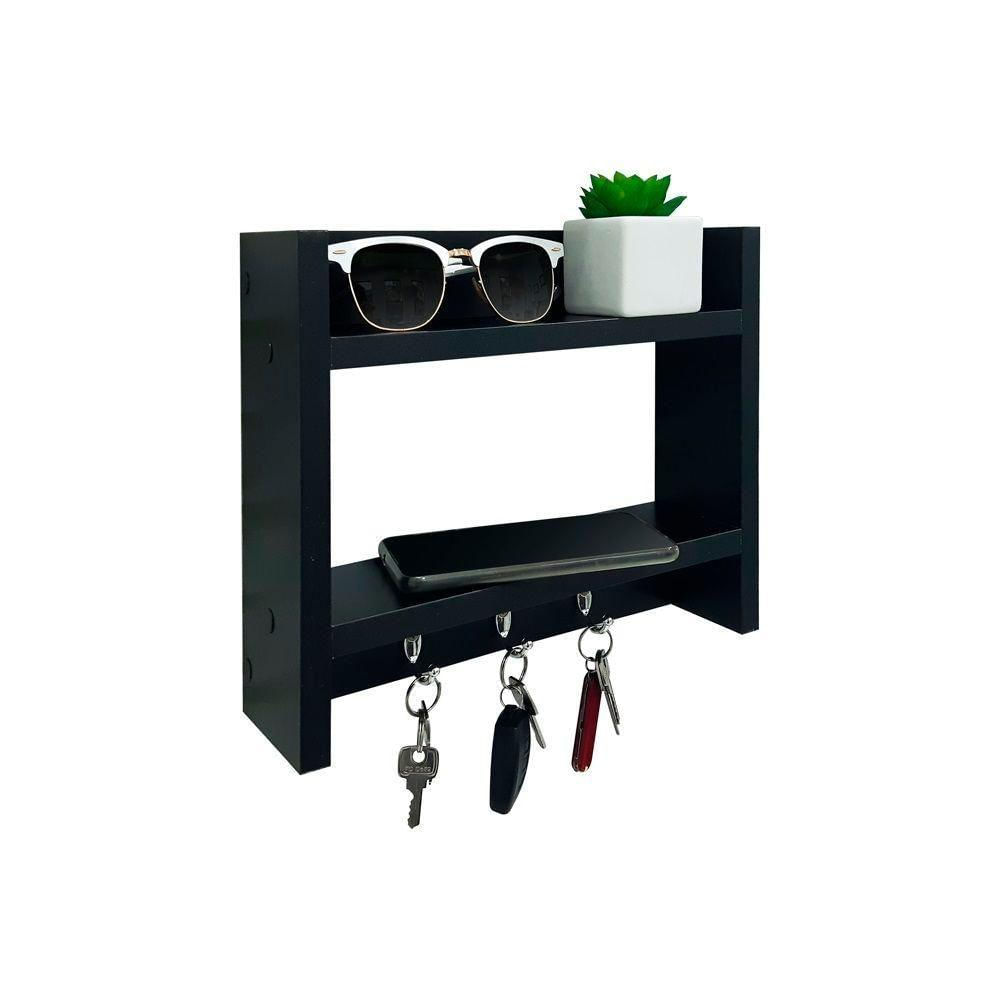Suporte Porta Chaves Organizador De Parede Madeira Preto