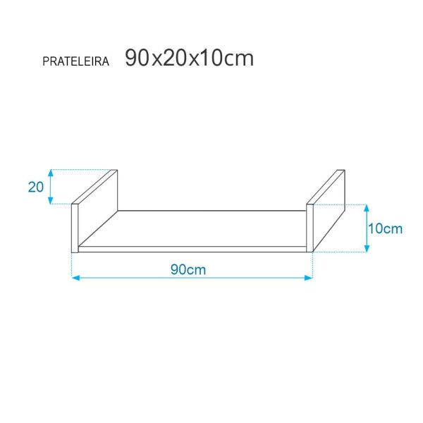 Encontraproduto.com.br - Prateleira em U 90X20cm Preta com Suporte Invisível