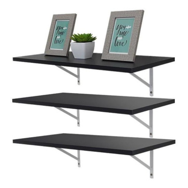 Encontraproduto.com.br - Kit 3 Prateleiras 90 x 25cm Preta Com Mão Francesa
