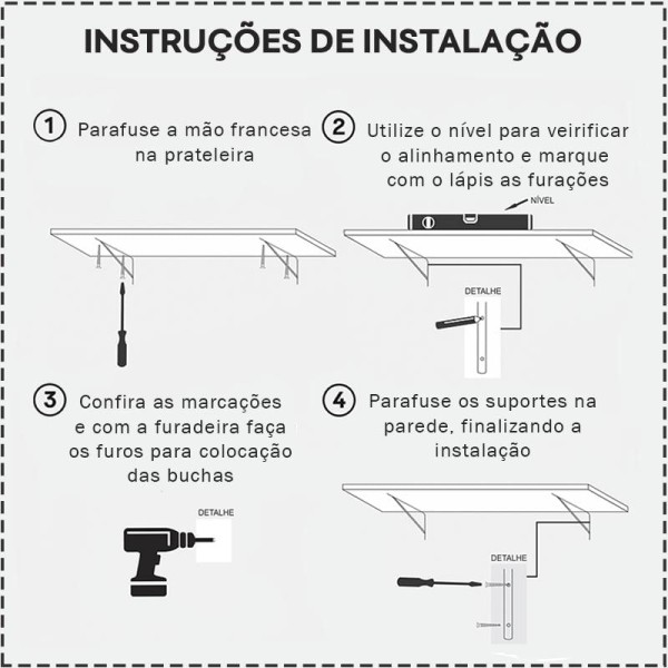Kit 3 Prateleiras 90 x 30cm Branca Com Mão Francesa