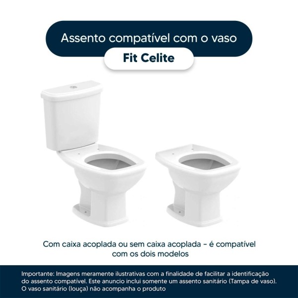 Encontraproduto.com.br - Assento Sanitário Com Fechamento Lento Fit Branco Para Vaso Celite Com Ferragem Dourada