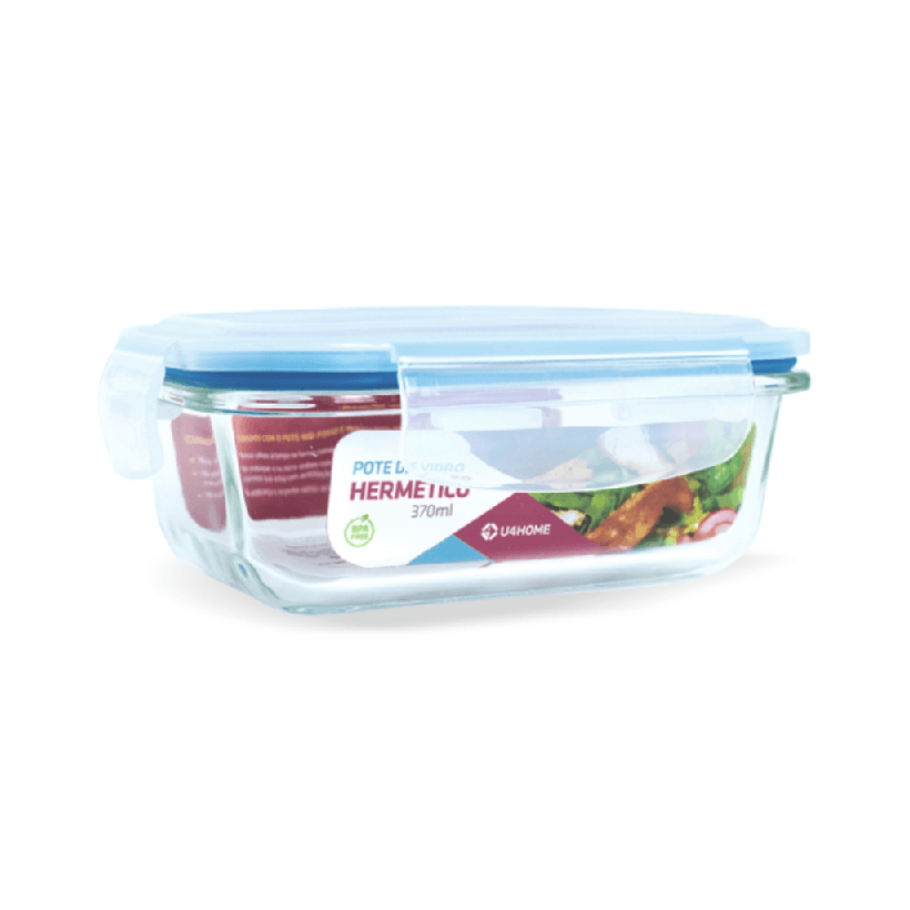 Pote de Vidro Retangular com Tampa Hermética 370ml