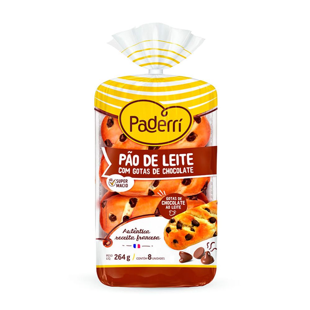 Encontraproduto.com.br - Pão PADERRI de Leite com Gotas de Chocolate Pacote 264g