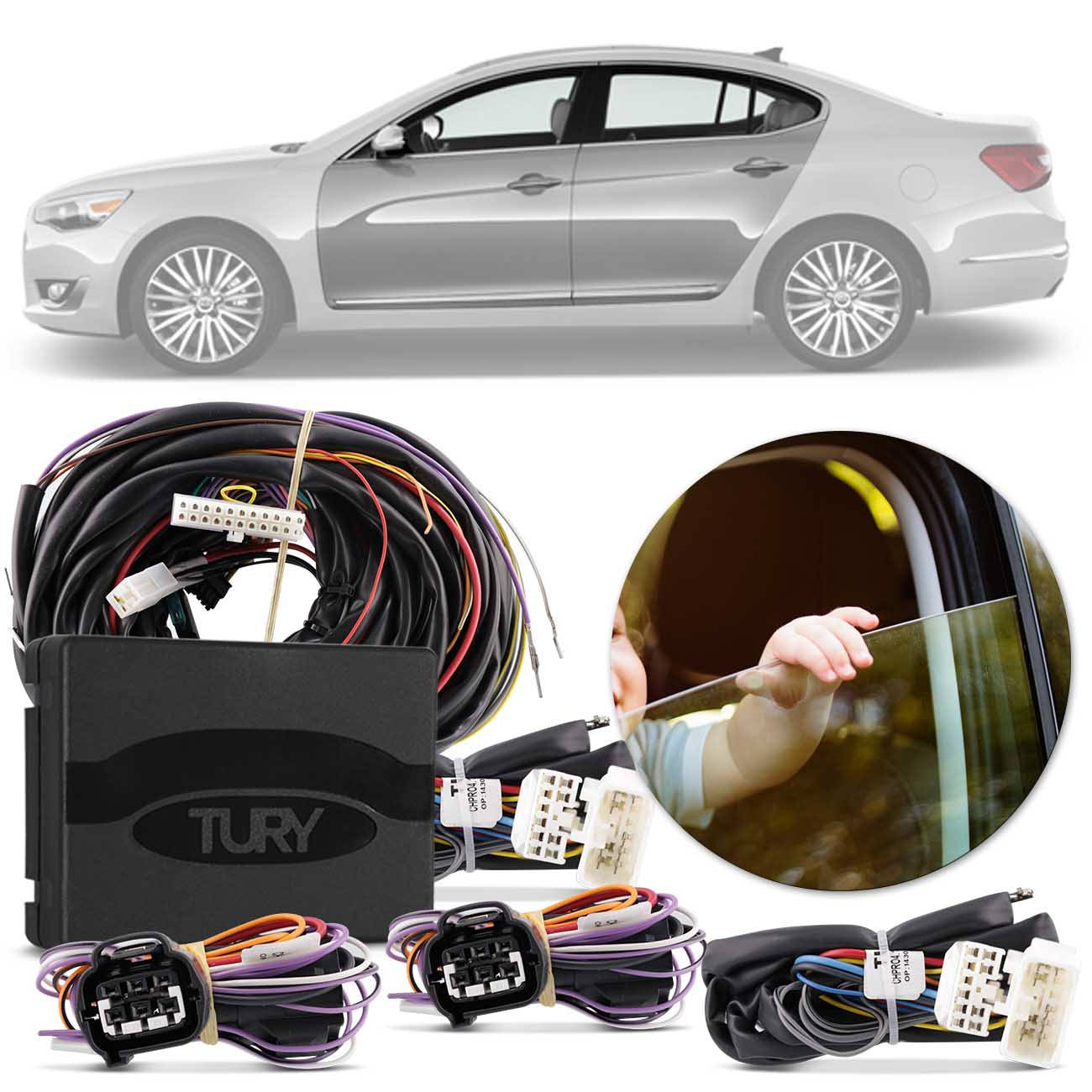 Módulo Vidro Elétrico Kia Cadenza 2014 a 2016 4 Portas Antiesmagamento Tury PRO 4.12 LONG G
