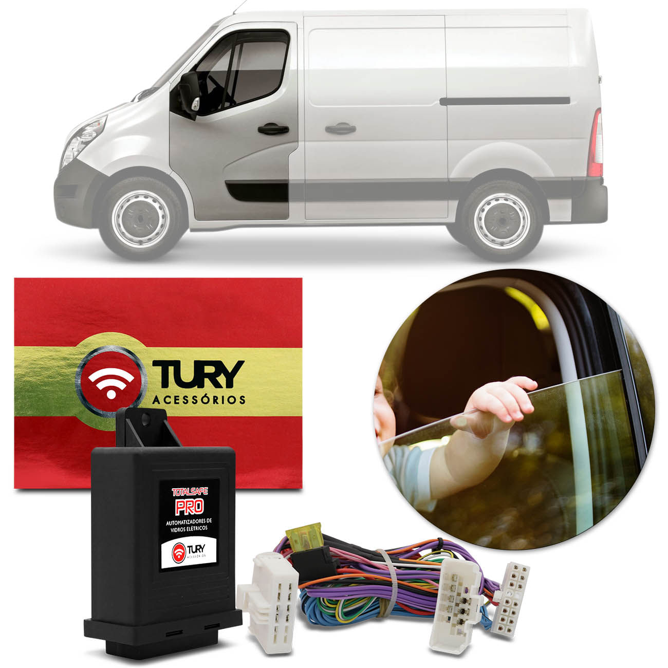 Módulo Vidro Elétrico Renault Master 2014 a 2019 2 Portas Conexão Plug Antiesmagamento Tury 2.12 CK