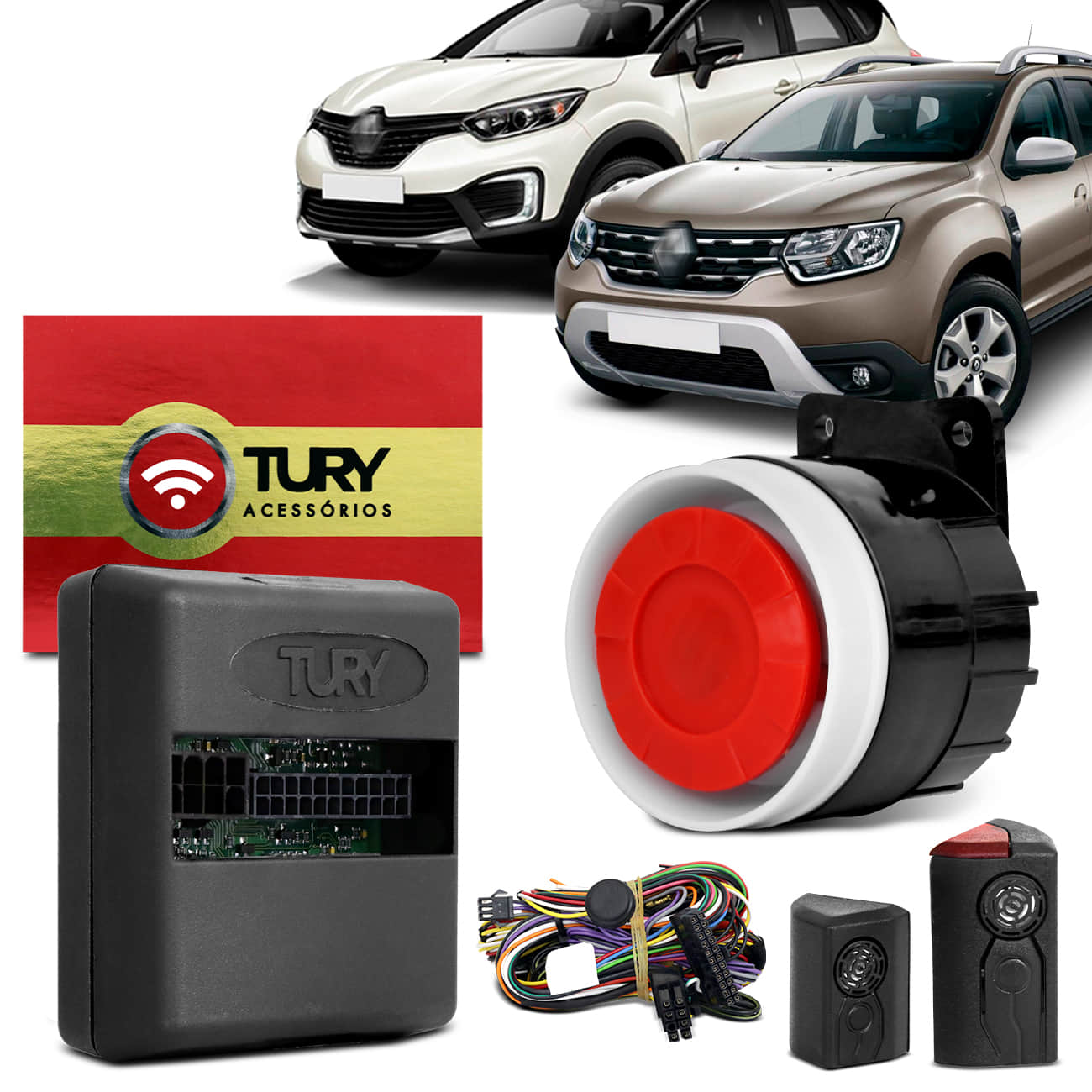 Alarme Automotivo Tury COMFORT 1.1 L Duster 2020 a 2022 Captur 2017 a 2022 Controle Remoto Original