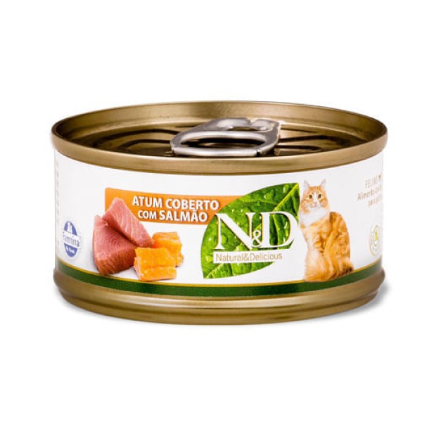Encontraproduto.com.br - Ração Úmida Farmina N&D Gatos Sabor Atum com cobertura de salmão - 70g
