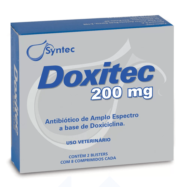Encontraproduto.com.br - Doxitec 200mg Antibiótico para Cães e Gatos - 16 comprimidos