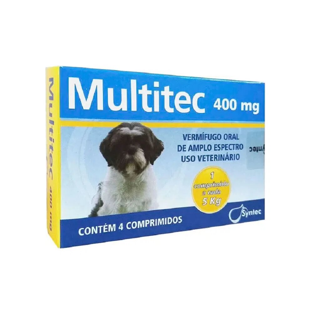Encontraproduto.com.br - Multitec Vermífugo 400mg 4 comprimidos para cães até 4kg - Syntec