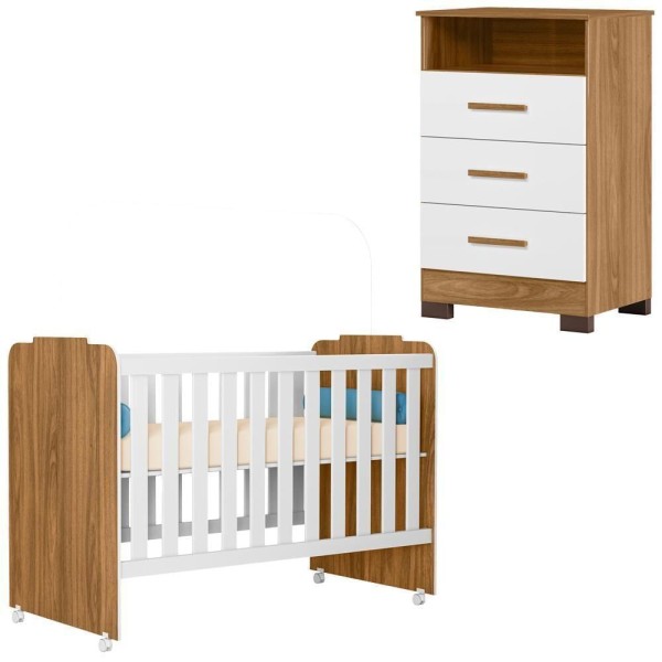 Encontraproduto.com.br - Berço Com Rodizios E Comoda Nature Branco Iamore Plla Nature Branco