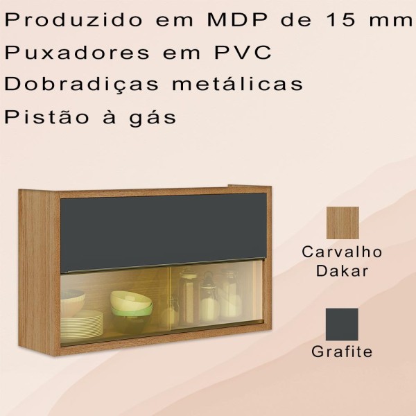 Encontraproduto.com.br - Armario Aereo 120 Cm Com Vidro Carvalho Dakar Grafite Armoveis Carvalho Dakar Grafite