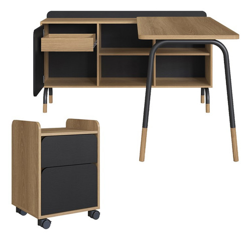 Conjunto Escritório Mesa L Gaveteiro 28003x27998 Hanover Preto Artesano Hanover Nero
