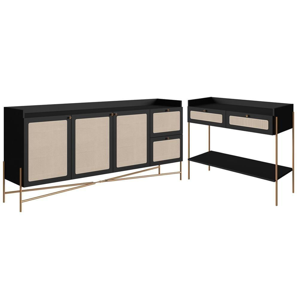 Conjunto Aparador E Buffet Palhinha 28936x28935 Linha Oslo Nero Artesano Nero