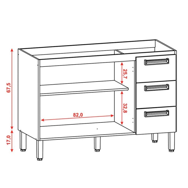Encontraproduto.com.br - Balcao Sem Tampo 120cm 754AM KTP