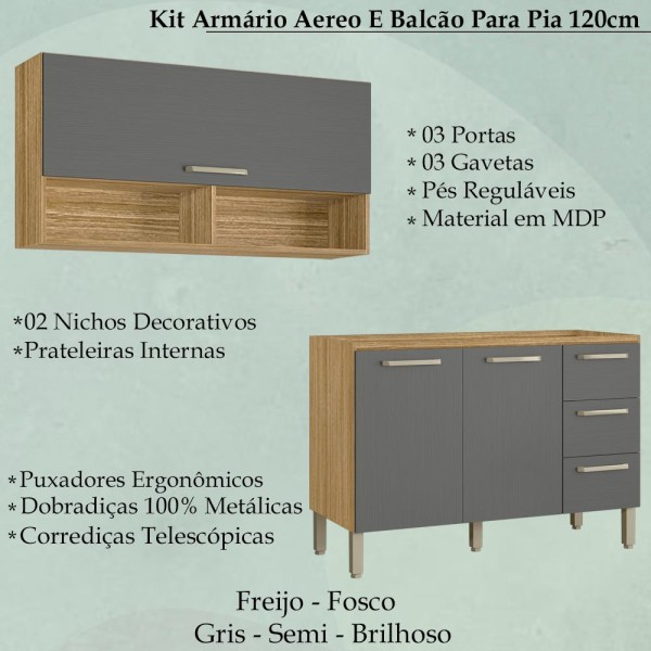 Encontraproduto.com.br - Armario Aereo E Balcao Para Pia 120cm 780X754AM KTP