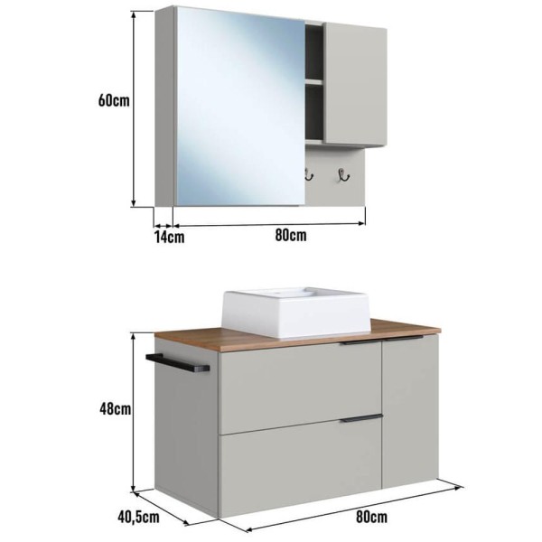Encontraproduto.com.br - Conjunto Gabinete com Cuba e Espelheira 80cm PRODDY