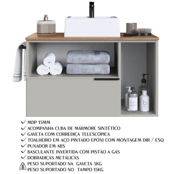 Encontraproduto.com.br - Conjunto Gabinete com Cuba e Espelheira 80cm PRODDY