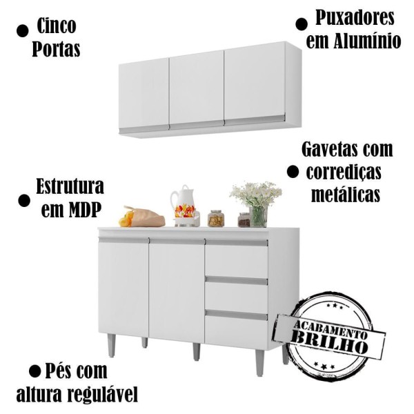 Encontraproduto.com.br - Armario Aereo E Balcao Com Tampo 120 cm Andreia REAJL