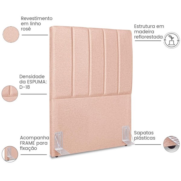 Encontraproduto.com.br - Cabeceira Solteiro 90cm Allia Linho Rose Rm