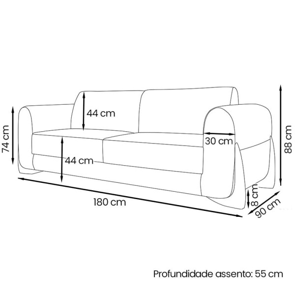 Encontraproduto.com.br - Sofa Jolie 2 Lugares 180cm Pes Boomerang Linho 212 Ezz