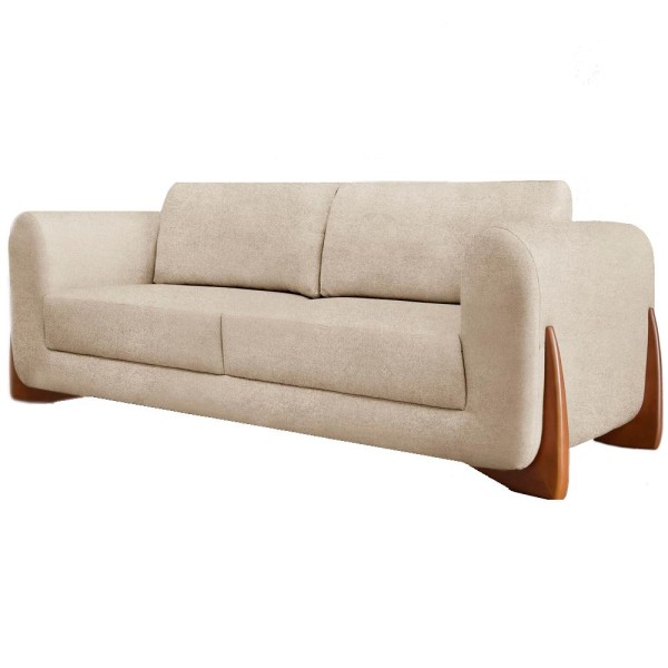 Sofa Jolie 3 Lugares 230cm Pes Boomerang Linho Boucle Ezz