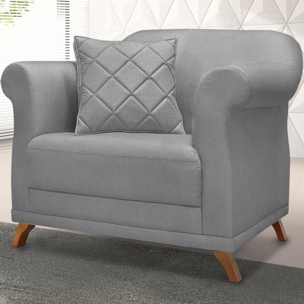 Encontraproduto.com.br - Poltrona Decorativa Retro Polo Com Almofada Linho Cinza Ezz Cinza