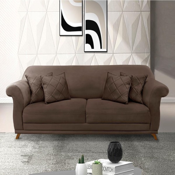 Encontraproduto.com.br - Sofa 3 Lugares Retro Polo 200cm Com Almofada Veludo 2231 Ezz 2231