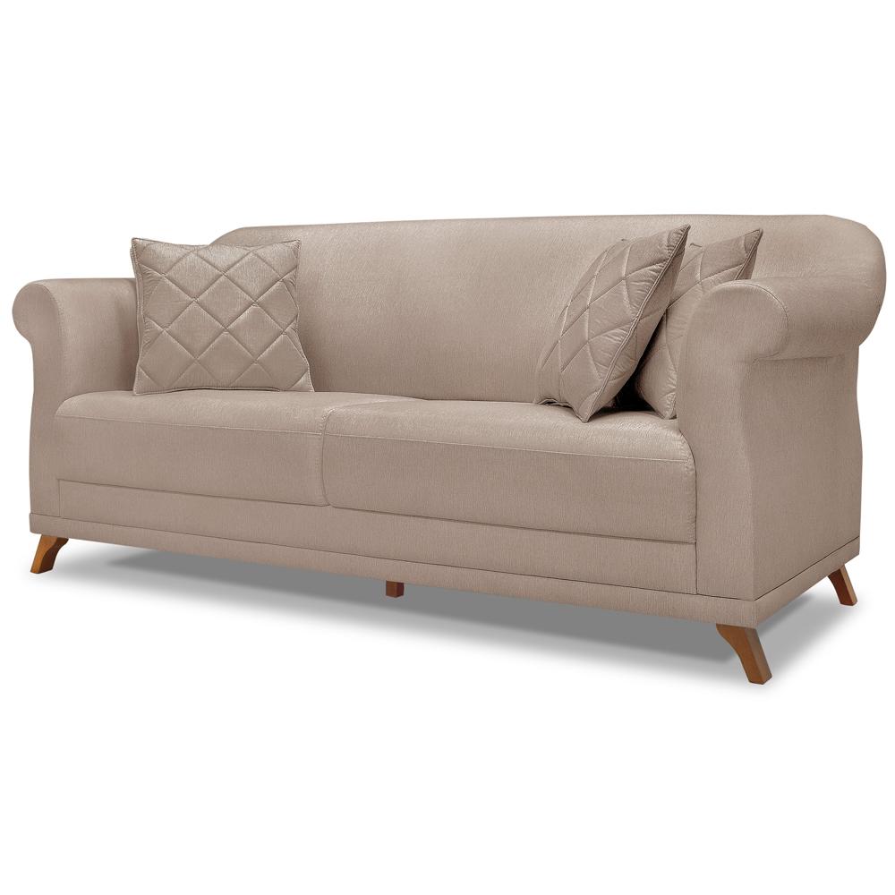 Sofa 3 Lugares Retro Polo 200cm Com Almofada Linho Ezz