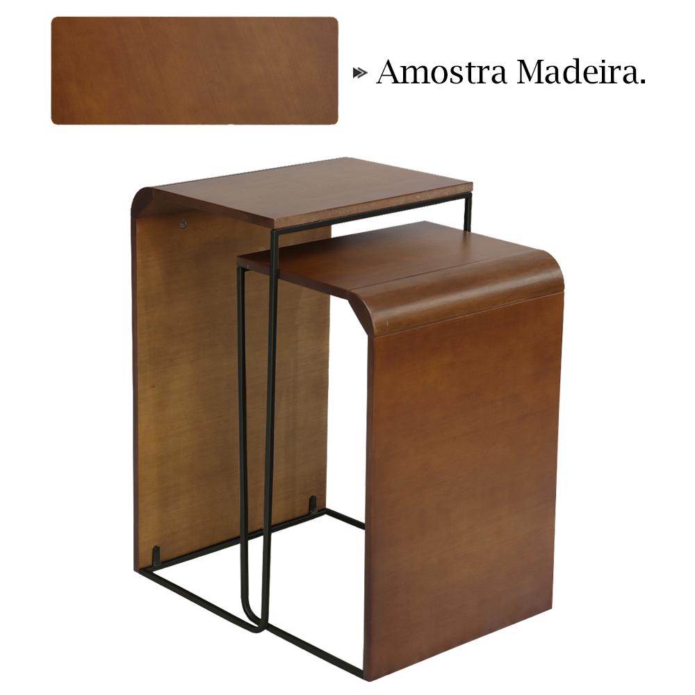 Kit 2 Mesa De Centro Alta e Baixa Pinhao Base Metal Nacc