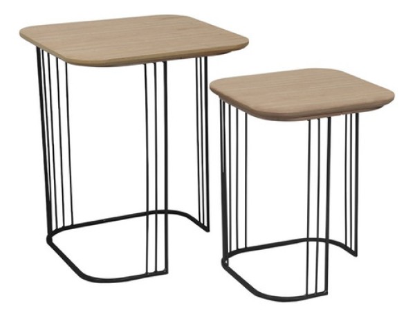 Encontraproduto.com.br - Kit 2 Mesa Apoio Lateral Alta E Baixa Amendoa Base Metal Pre