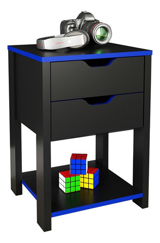 Gaveteiro Gamer 2 Gaveta Me4163 Preto Azul Tecno Mobili Preto Azul
