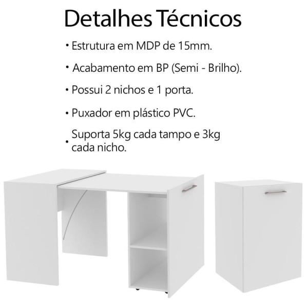 Encontraproduto.com.br - Escrivaninha Multiuso Retratil 2 Nicho Me4170 Branco Tecno Mobili Branco