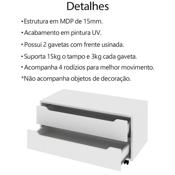 Encontraproduto.com.br - Balcao Gabinete Com 2 Gavetas e 4 Rodizios BN3643 Tecno Mobili