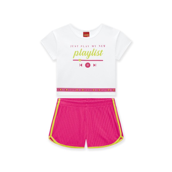 Conjunto Infantil Feminino Blusa + Short Kyly Branco