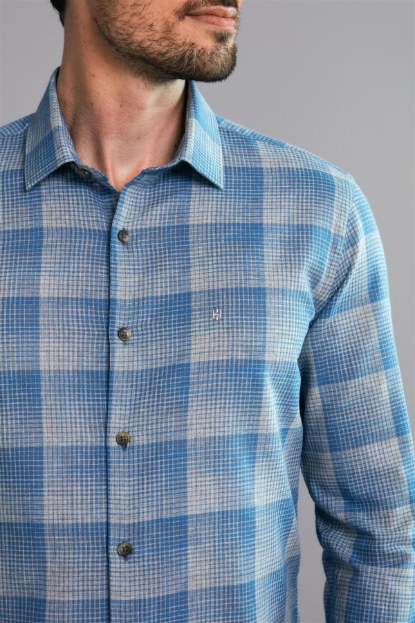 Encontraproduto.com.br - Camisa Manga Longa Fio Tinto Slim Fit - Azul Medio