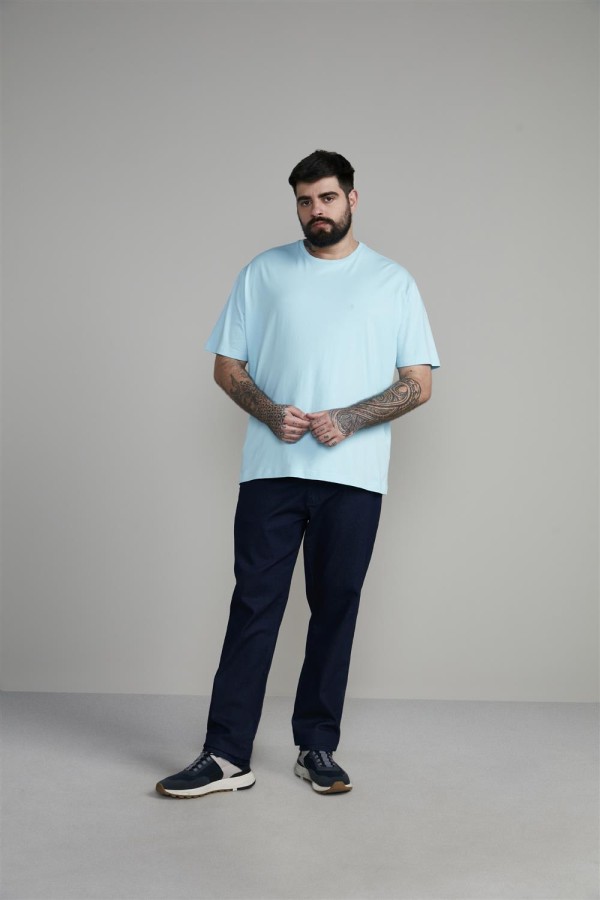 Encontraproduto.com.br - Camiseta Manga Curta Comfort Malha Básica - Azul Piscina