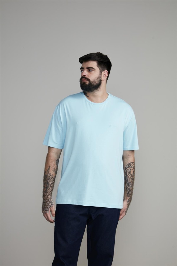 Encontraproduto.com.br - Camiseta Manga Curta Comfort Malha Básica - Azul Piscina