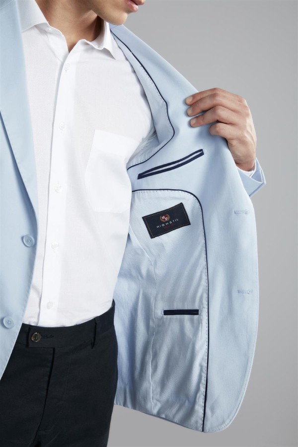Encontraproduto.com.br - Blazer Alfaiataria Liso Slim Fit - Azul Claro