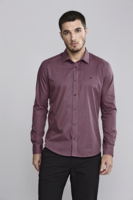 Camisa Manga Longa Fio Tinto Slim Fit - Rosa