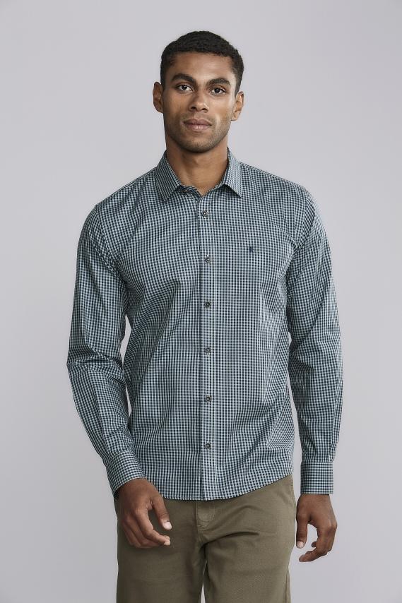 Camisa Manga Longa Fio Tinto Slim Fit - Verde