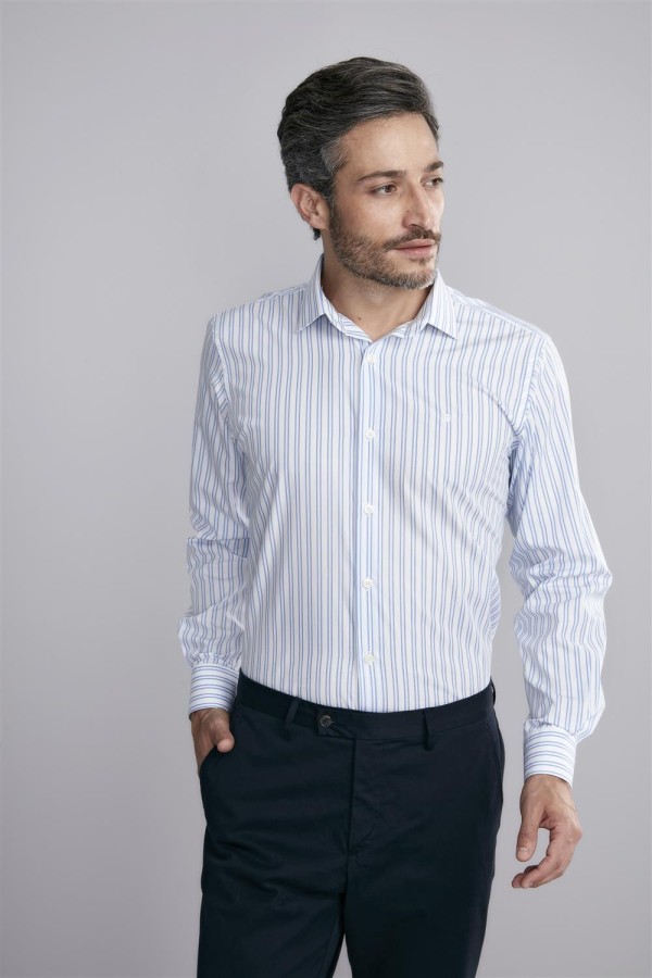 Encontraproduto.com.br - Camisa Manga Longa Comfort Fio Tinto - Azul Claro
