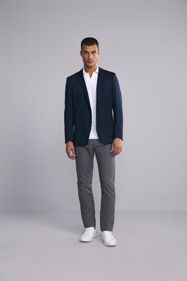 Encontraproduto.com.br - Blazer Alfaiataria Poliviscose Slim Fit - Azul Marinho