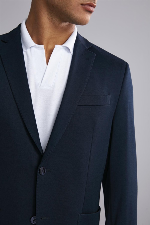 Encontraproduto.com.br - Blazer Alfaiataria Poliviscose Slim Fit - Azul Marinho