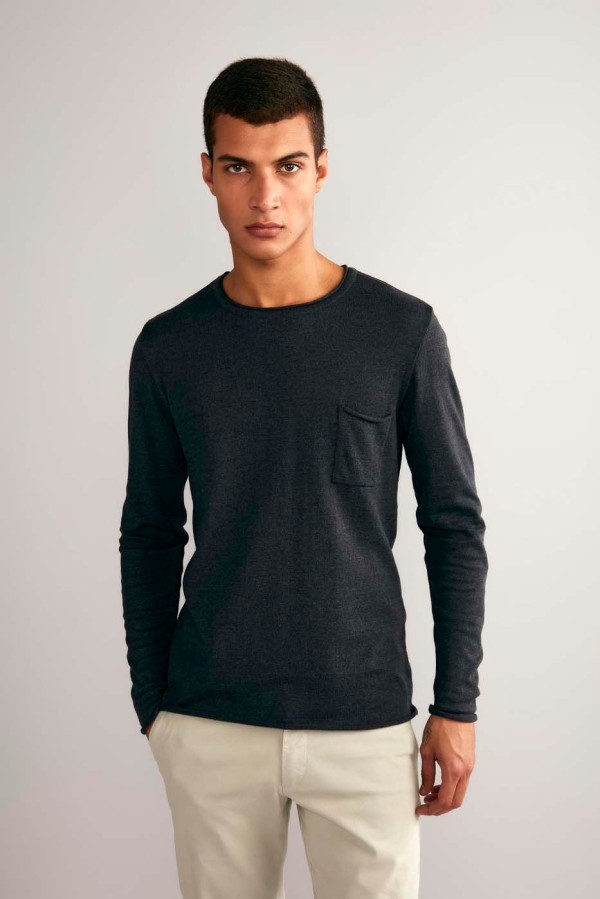 Encontraproduto.com.br - Tricot Gola Careca - Preto